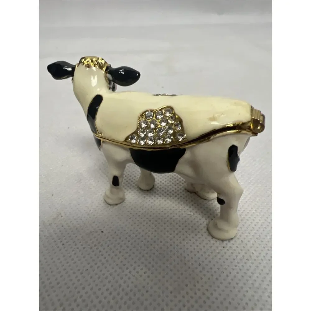Cow & Calf B & W Rhinestones & Gold Trim Jewelry Trinket Box